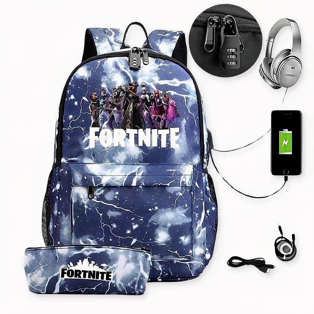 sac à dos Fortnite avec trousse assortie et chargeur USB