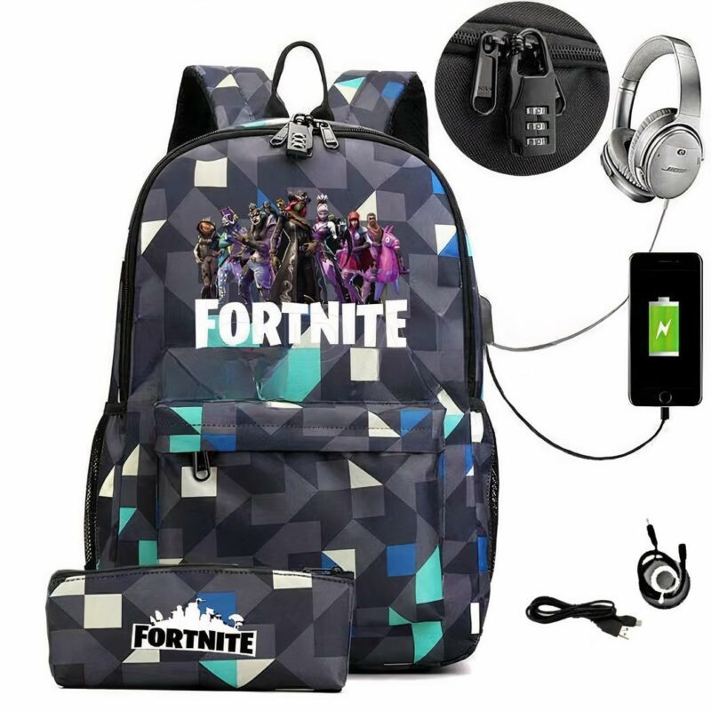 sac à dos gaming Fortnite avec trousse et chargeur