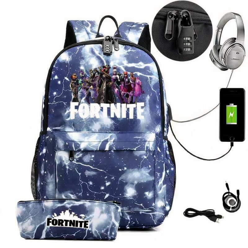 sac à dos Fortnite design avec trousse et port USB