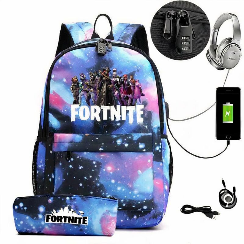 sac à dos scolaire Fortnite avec trousse et chargeur intégré