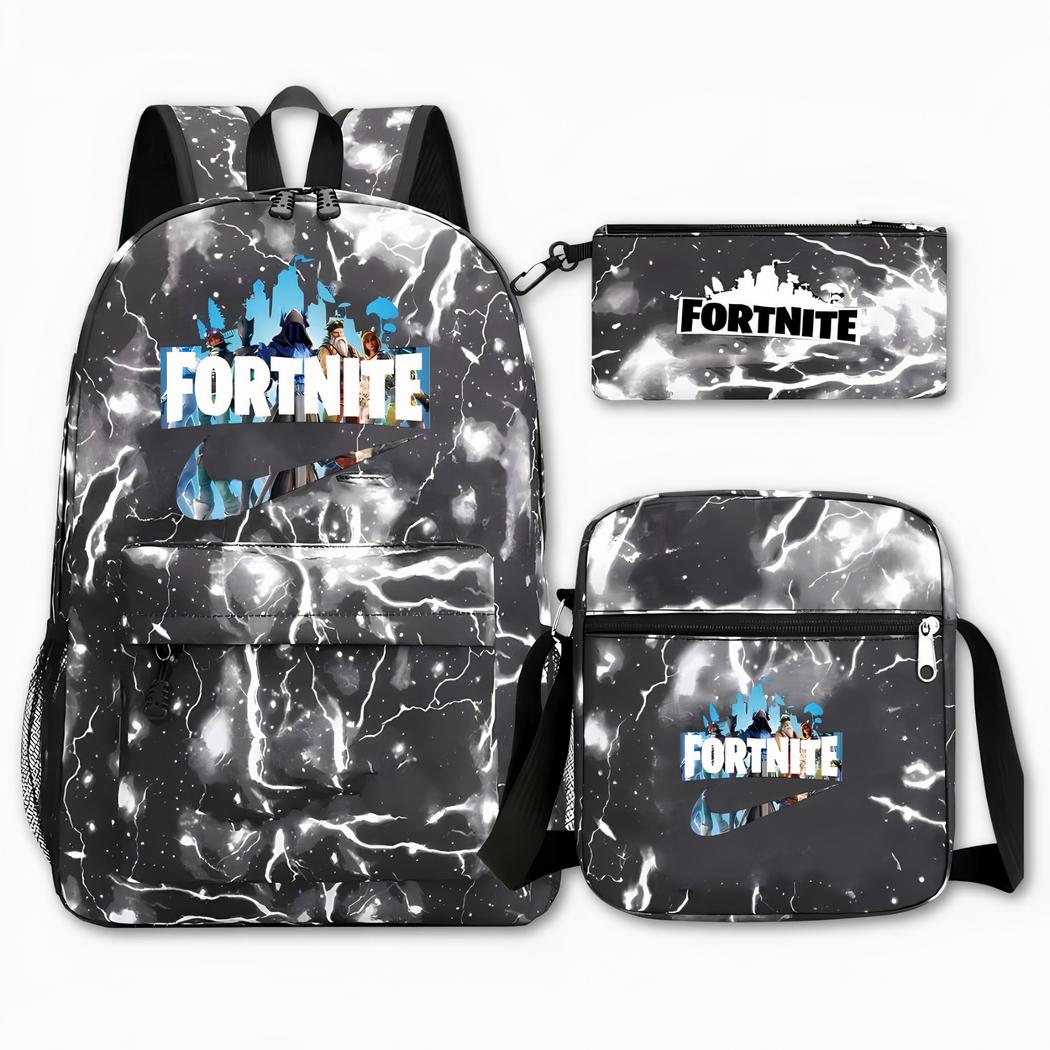 sac à dos Fortnite gris et noir ensemble 3 pièces