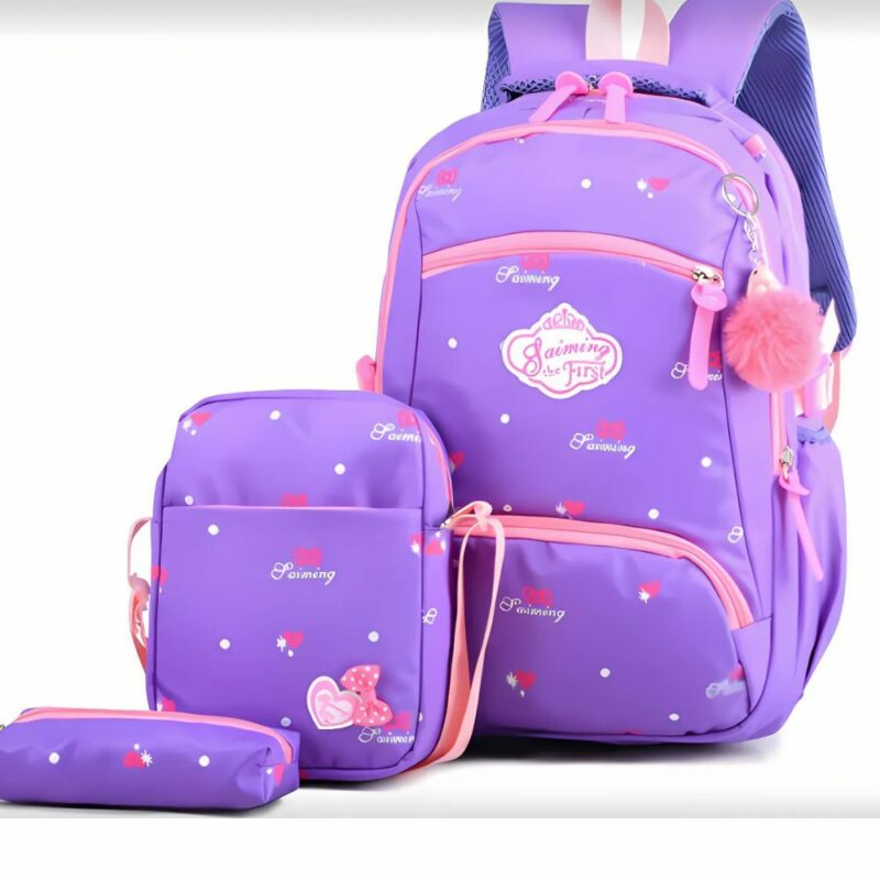 sac à dos rose et noir avec sacs complémentaires