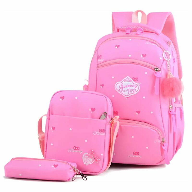 sac à dos fashion noir et rose avec sacs assortis