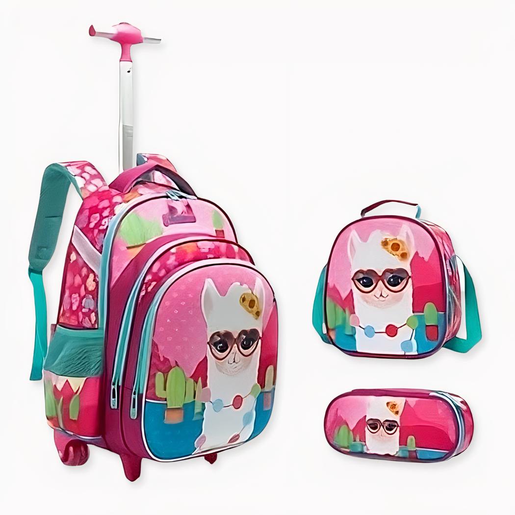 sac à dos à roulettes motif lama pour fille