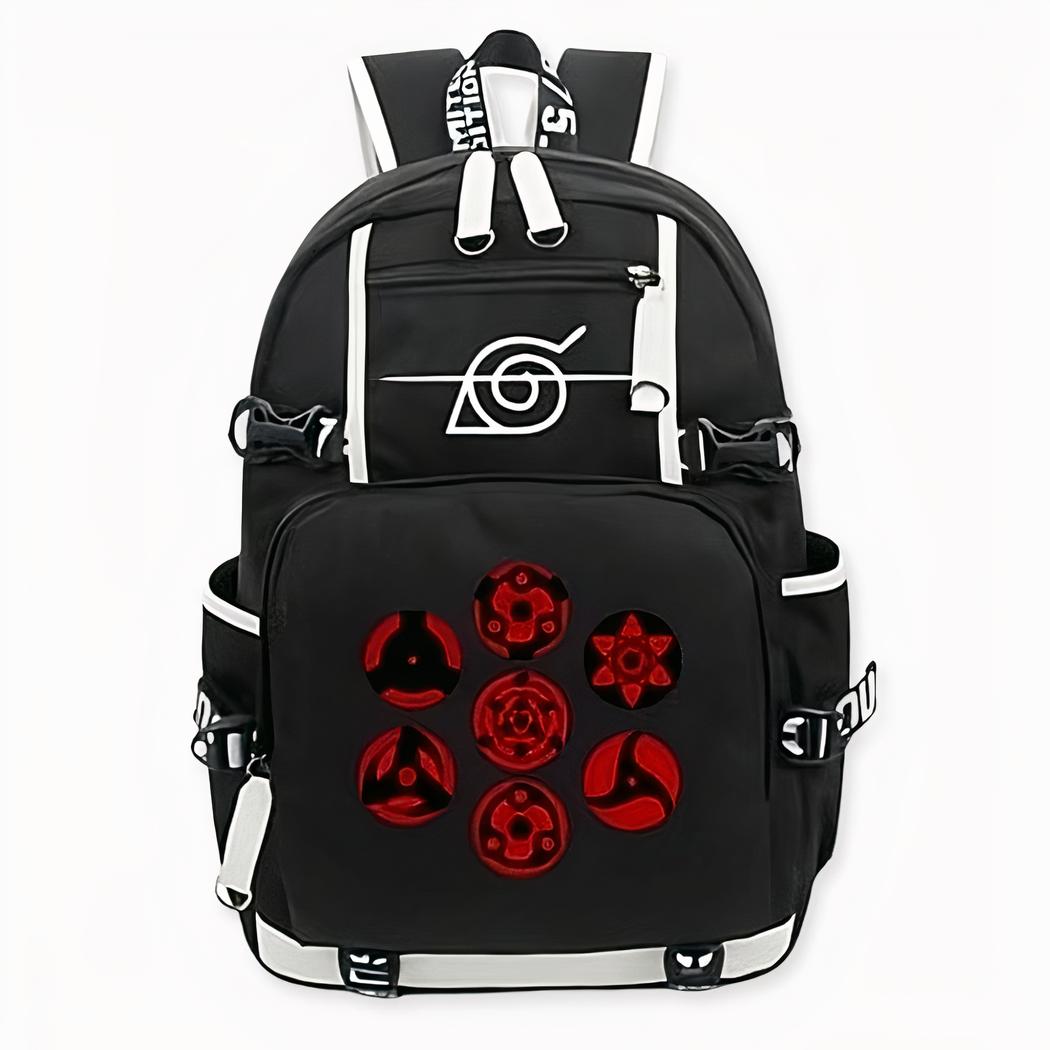 sac à dos noir avec motifs inspirés de Naruto