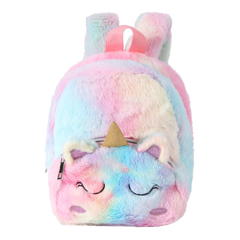 Sac À Dos Licorne Rose Et Bleu Pour Fille En Peluche